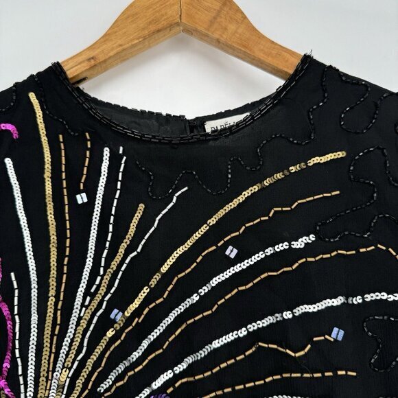2000 Y2K New Year’s Champagne Beaded Sequin Silk Top New Medium Adrianna Papell - Picture 2 of 10